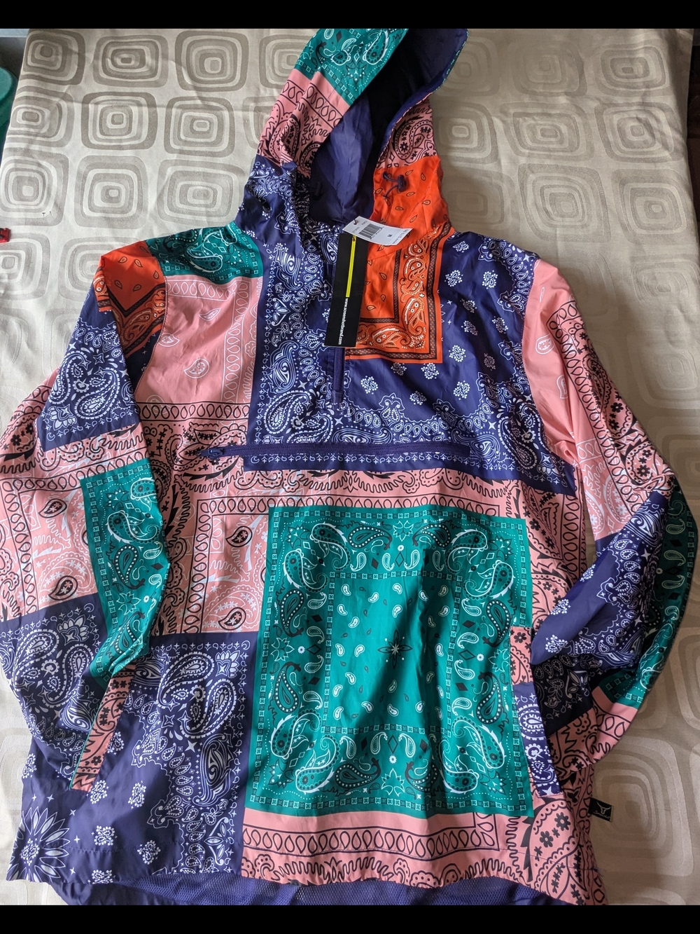 Screenshot Bandana-Print Hooded Windbreaker/Raincoat Woman's Medium